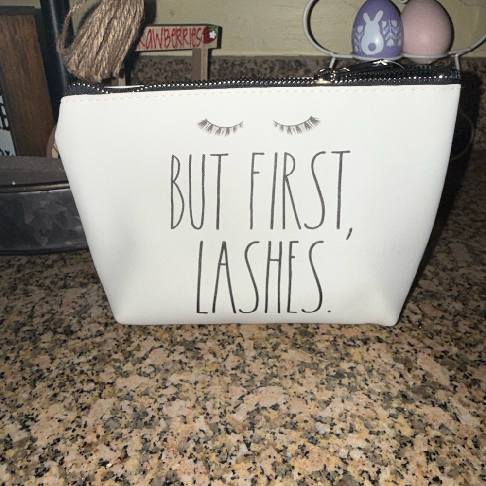 Rae Dunn “BUT FIRST, LASHES” Cosmetic Bag – NWT Makeup Pouch